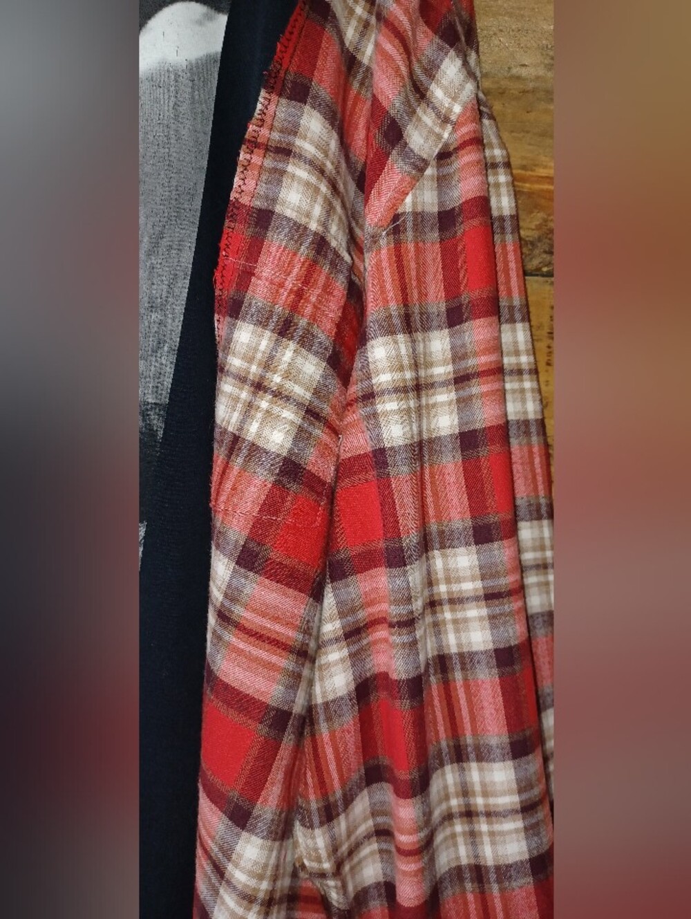 Upcycled Whitney Houston Graphic T-shirt with Red Plaid Sleeves - Picture 8 of 10